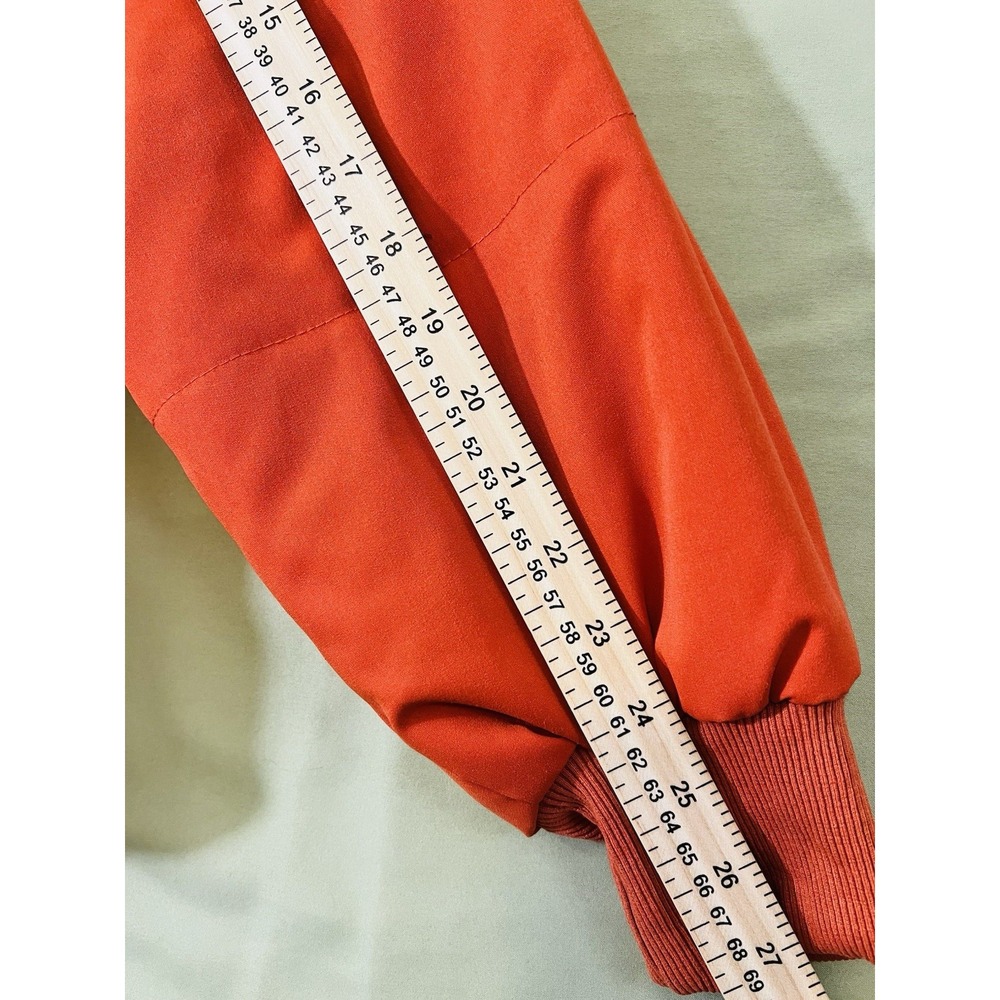 Orange Puffer Jacket Womens Zip Up Quilted Winter Coat Ribbed Cuffs Medium - Picture 13 of 13